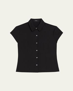 Theory Cap-Sleeve Modern Silk Georgette Blouse - Black