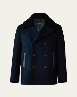 Mackage Cole Wool Peacoat With Shearling Collar - Blue