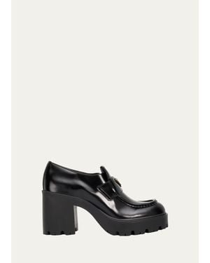 Prada 85Mm Triangle Logo Leather Platform Loafers - White