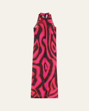 PUCCI Mock-Neck Labirinto-Print Mesh Maxi Dress - Pink