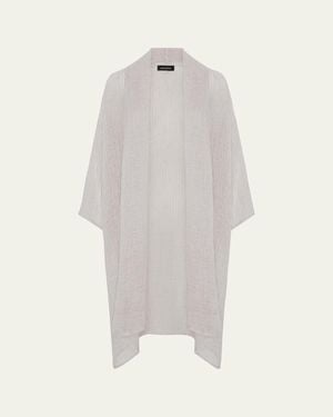 Eskandar Wide A-Line Scrunch Shawl Collar Jacket - White