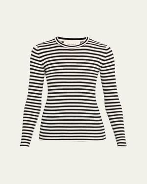 Lisa Yang Vivian Striped Long-Sleeve Cashmere T-Shirt - White