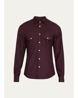 Kiton Cashmere Flannel Button-Front Shirt - Purple