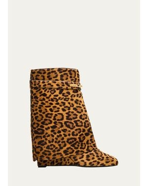 Givenchy 90Mm Shark Pinch Leopard Calf Hair Wedge Ankle Boots - Brown