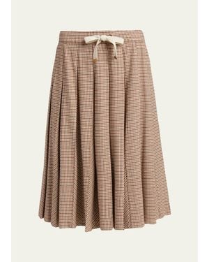 Moncler Check Pleated Wool Midi Skirt - Brown