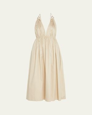 Zeynep Arcay Helen Plunging Halter Cotton Midi Dress - Natural
