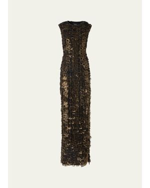 Akris Metallic Organza Tiles Sleeveless Column Gown - White