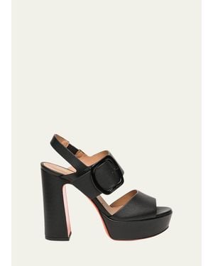 Santoni Bruxel Leather Buckle Platform Sandals - Black