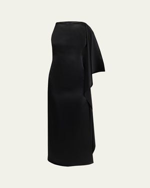 Courreges High-Neck Draped Satin Midi Dress - Black