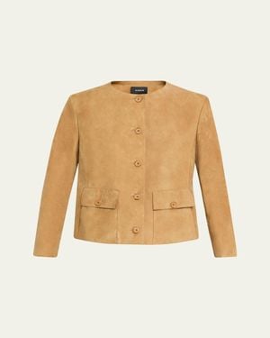 Akris Collarless Suede Single-Breasted Jacket - Natural