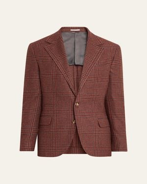 Brunello Cucinelli Cashmere Houndstooth Check Single-Breasted Sport Coat - Brown