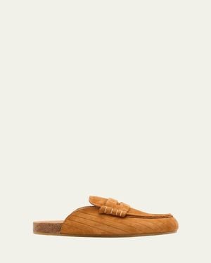 JW Anderson Suede Stitch Loafer Mules - Brown