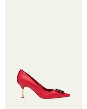 Manolo Blahnik Chiaran Leather Buckle Pumps - Red