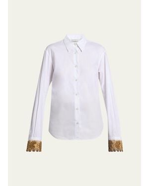 Dries Van Noten Embellished Cuff Cotton Poplin Button-Down Shirt - White