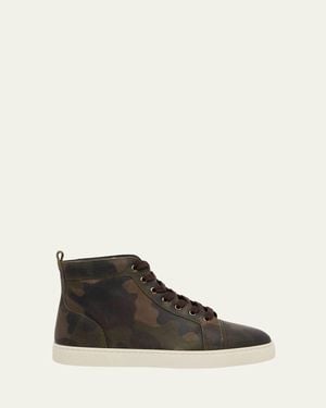 Christian Louboutin Louis Camouflage Leather High-Top Sneakers - Natural
