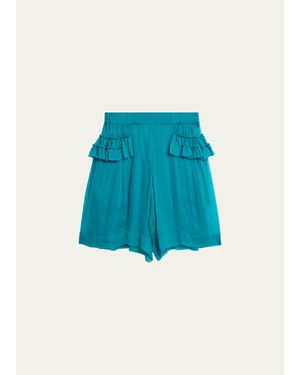 Dries Van Noten Pacuna Tiered Silk Muslin Shorts - Blue