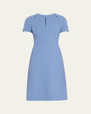 Kiton Short-Sleeve Wool Crepe Keyhole Sheath Dress - Blue