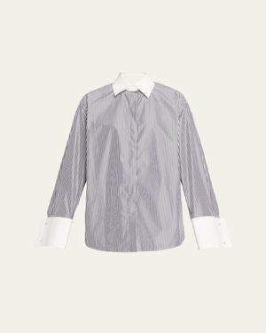 Michael Kors Striped Oversized Button-Down Shirt - Gray