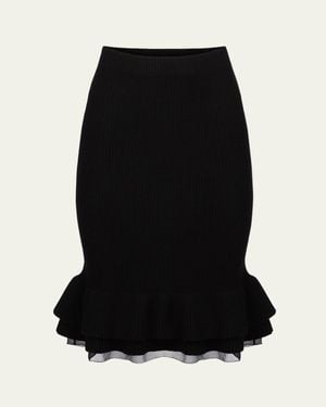 Nina Ricci Layered Ruffle Knit Pencil Midi Skirt - Black