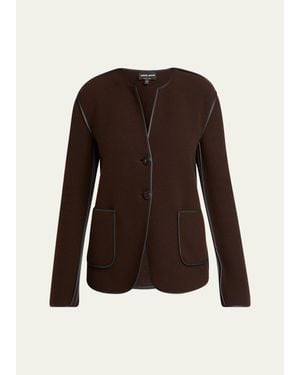 Giorgio Armani Leather Piping Cashmere Fleece Short Coat - Brown
