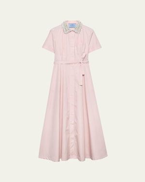 Prada Embroidered Poplin Shirtdress - Pink