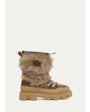 Moncler Peak Apres Shearling And Suede Boots - Natural