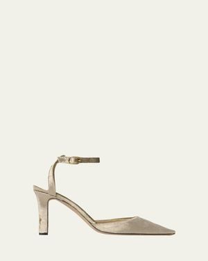 The Row Carla Velvet Ankle-Strap Pumps - Natural