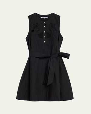 Veronica Beard Haleem Eyelet Poplin Mini Dress - Black