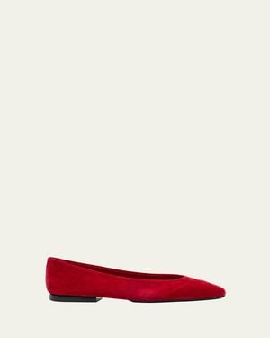 Loro Piana Primula Suede Ballerina Flats - Red