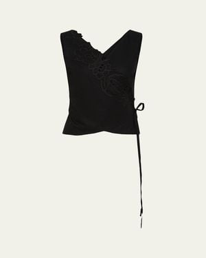 SIR. Klara Embroidered Wrap Top - Black