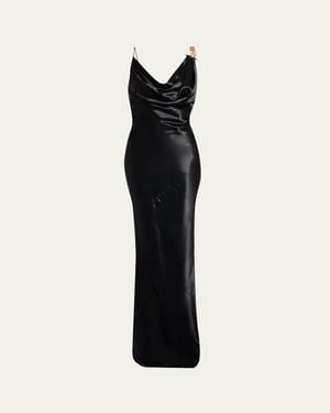 Balmain Cowl-Neck Chain-Strap Satin Gown - Black
