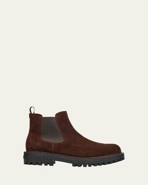 Prada Folder Suede Crepe Lug-Sole Chelsea Boots - Brown