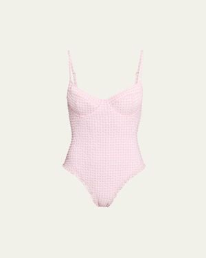 Jonathan Simkhai Suni Textured Gingham One-Piece Swimsuit - Pink