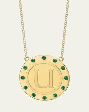 Tracee Nichols 14K Initial Token Necklace With Emeralds - Metallic