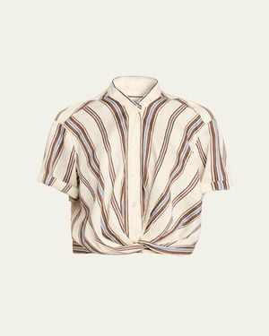 A.L.C. Leonore Gathered Linen Top - Natural