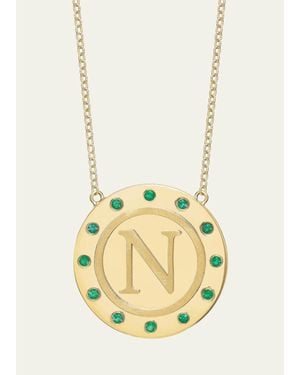 Tracee Nichols 14K Initial Token Necklace With Emeralds - Metallic