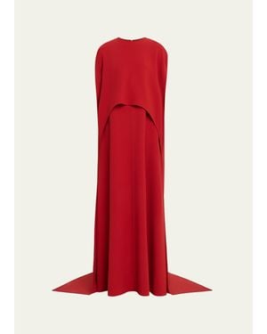 Michael Kors Stretch-Wool Column Cape Gown - Red