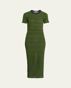 Zankov Striped Popcorn Knit Short-Sleeve Maxi Dress - Green