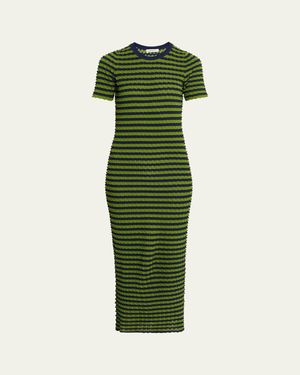 Zankov Striped Popcorn Knit Short-Sleeve Maxi Dress - Green