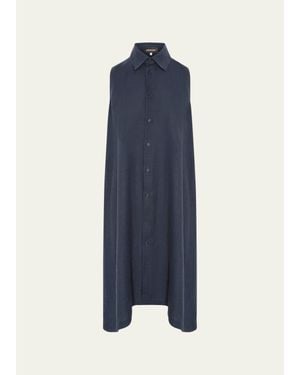 Eskandar Side Pleated Sleeveless Midi Shirtdress With Collar - Blue
