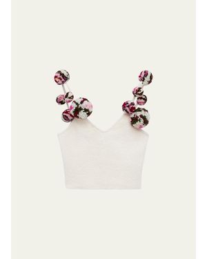 Loewe X Paula's Ibiza Pom-Pom Knit Crop Top - Natural