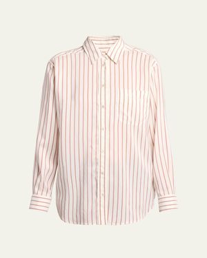 The Row Gavina Striped Silk Poplin Button-Down Shirt - Pink