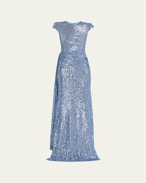 Naeem Khan Draped Sequin Cap-Sleeve Gown - Blue