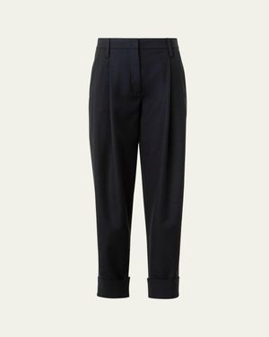Akris Punto Franklyn Pleated Wool Tricotine Tapered-Leg Pants - Blue