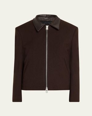 Tonywack Leather-Trim Wool Jacket - Brown