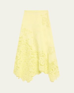 Ulla Johnson Rae Lace Linen Midi Skirt - Yellow