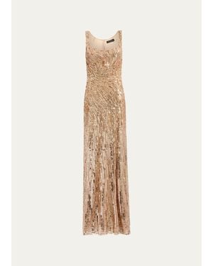 Jenny Packham Solaris Sequined Sleeveless Column Gown - White