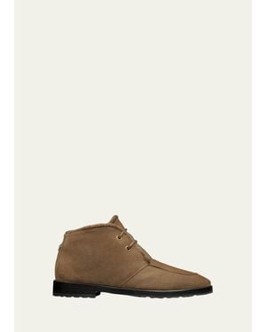 Bougeotte Suede Shearling-Lined Ankle Boots - Natural