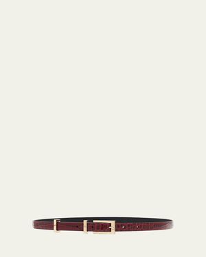 Tom Ford Shiny Stamped Croc-Embossed Leather Belt - Natural