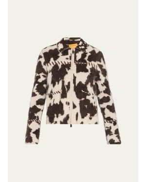 Guest In Residence Grizzly Cowhide-Print Cashmere Jacket - White